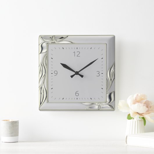 Dekorative Grau-Elegante Art Déco Quadratische Wanduhr (Zuhause)