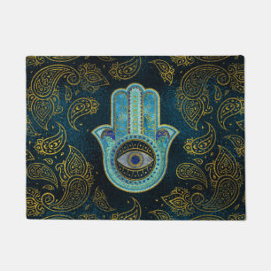 Dekorative Hamsa Hand mit Paisley-Hintergrund Fußmatte