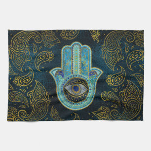 Dekorative Hamsa Hand mit Paisley-Hintergrund Handtuch