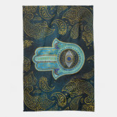 Dekorative Hamsa Hand mit Paisley-Hintergrund Handtuch (Vertikal)
