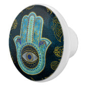 Dekorative Hamsa Hand mit Paisley-Hintergrund Keramikknauf (Rechts)