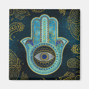 Dekorative Hamsa Hand mit Paisley-Hintergrund Magnet