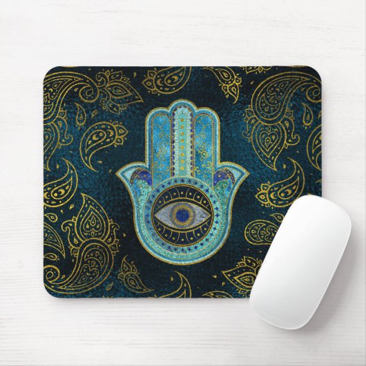 Dekorative Hamsa Hand mit Paisley-Hintergrund Mousepad (Mit Mouse)