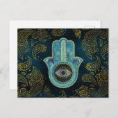 Dekorative Hamsa Hand mit Paisley-Hintergrund Postkarte (Vorne/Hinten)