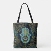 Dekorative Hamsa Hand mit Paisley-Hintergrund Tasche (Rückseite)