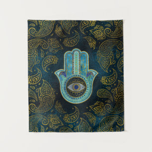 Dekorative Hamsa Hand mit Paisley-Hintergrund Wandteppich