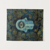 Dekorative Hamsa Hand mit Paisley-Hintergrund Wandteppich (Vorderseite (Horizontal))