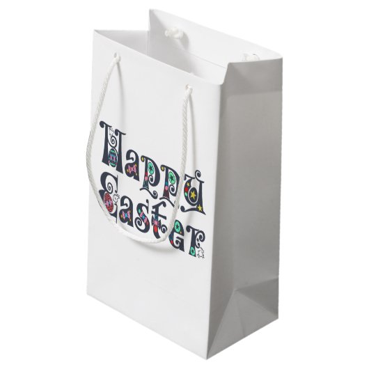 Dekorative Happy Oaster Typografy | Geschenktüte (Rückseite Schrägansicht)