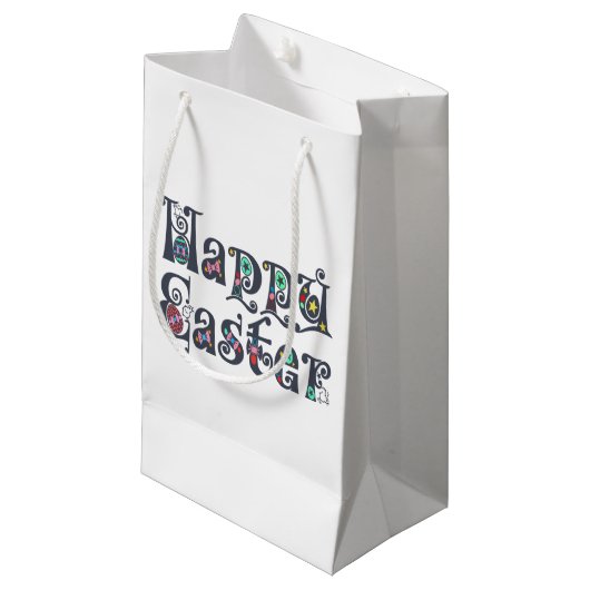 Dekorative Happy Oaster Typografy | Geschenktüte (Vorderseite Schrägansicht)