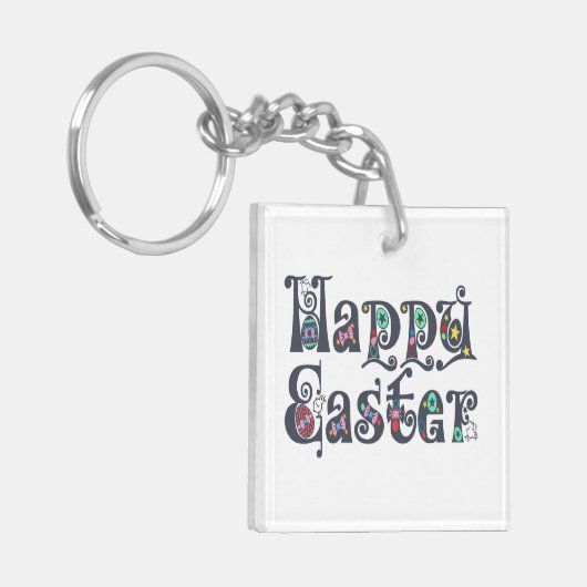 Dekorative Happy Oaster Typografy | Schlüsselanhän Schlüsselanhänger (Vorderseite links)