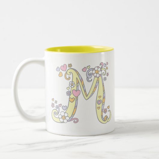 Dekorative Herz-Blumen-Kunst-Tasse des Monogramms Zweifarbige Tasse (Links)