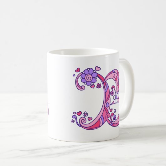 Dekorative Herzen u. Blumen des Monogramms B Kaffeetasse (VorderseiteRechts)