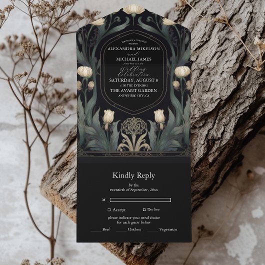 Dekorative Hochzeit europäischer floraler Jugendst All In One Einladung