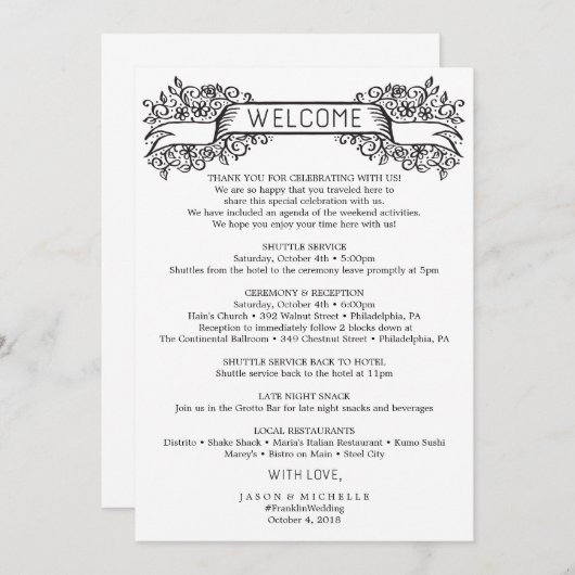 Dekorative Hochzeitsreise - Begrüßung Programm (Vorne/Hinten)