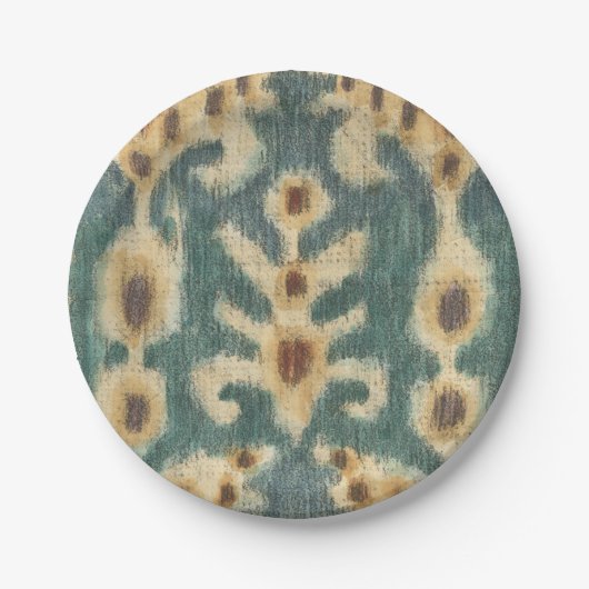 Dekorative Ikat Fabric Design von Chariklia Zarria Pappteller (Vorderseite)