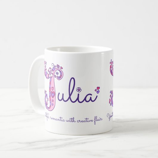 Dekorative J Monogramm-Tasse Julianamensbedeutung Kaffeetasse (Vorderseite Links)