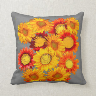 DEKORATIVE KANSAS SUNFLOWERS GRAU ART KISSEN