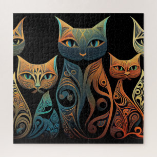 Dekorative Katzen in Türkis Orange und goldenen Li Puzzle
