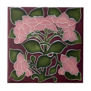 Dekorative Keramikfliese - Pink Floral Art Nouveau