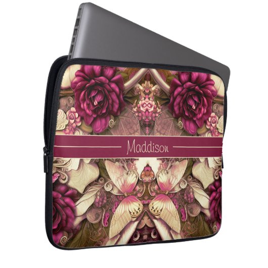 Dekorative Kollagenschmetterlinge und Rose Laptopschutzhülle (Vorne Rechts)