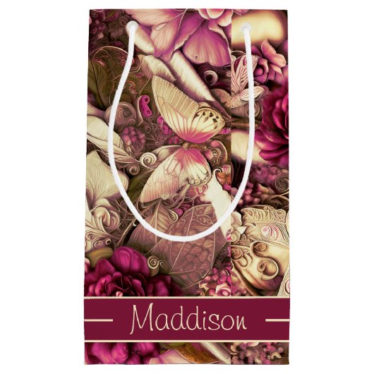 Dekorative Kollagenschmetterlinge und Rose mit kle Kleine Geschenktüte (Vorderseite)