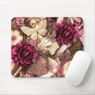 Dekorative Kollagenschmetterlinge und Rose Mousepad
