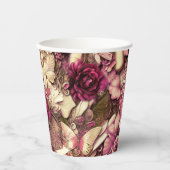 Dekorative Kollagenschmetterlinge und Rose Pappbecher (Vorderseite)
