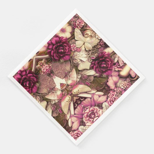 Dekorative Kollagenschmetterlinge und Rose Serviette (Ecke)
