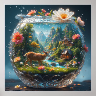 Dekorative Kristallvase mit Waldszene Poster