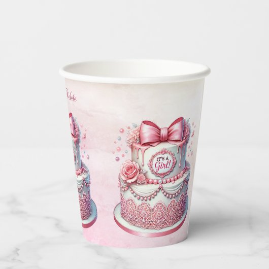 Dekorative Kuchen Pink Bow Paper Cups Pappbecher (Rückseite)