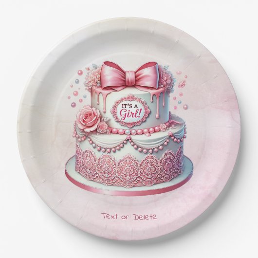 Dekorative Kuchen rosa Papierplatte Pappteller (Vorderseite)