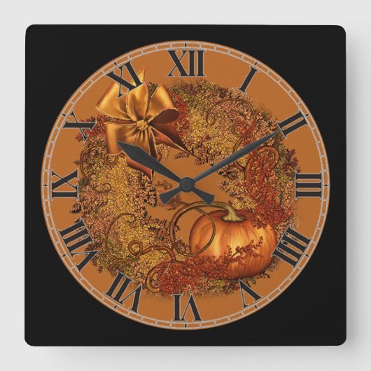 Dekorative Kürbiskürbis-Wreath-Platz-Uhr Quadratische Wanduhr (Vorderseite)
