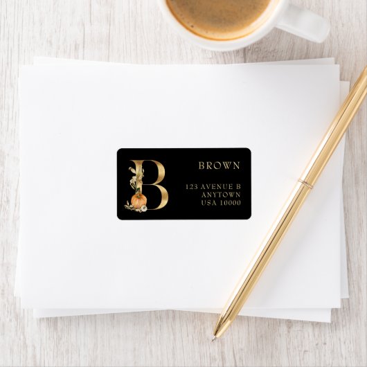 DEKORATIVE LETTER B mit dem Kürbismonogramm-Etiket Adressaufkleber (Insitu)