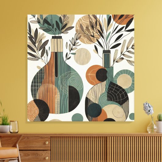 Dekorative Linien Kunst mit Erdfarben, Pflanze Vas Leinwanddruck (Insitu (Wohnzimmer))