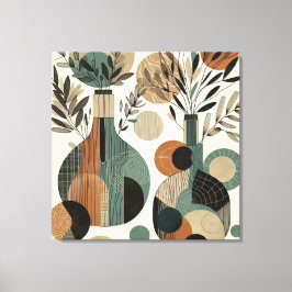 Dekorative Linien Kunst mit Erdfarben, Pflanze Vas Leinwanddruck