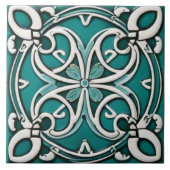 Dekorative Lucky Vierblättriges Kleeblatt Türkis C Fliese (Vorderseite)