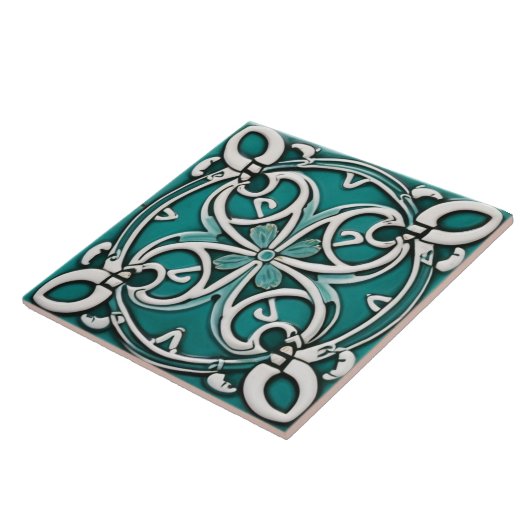 Dekorative Lucky Vierblättriges Kleeblatt Türkis C Fliese (Seite)