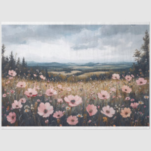 Dekorative Malerei mit rosa Wildblumenlandschaft Seidenpapier