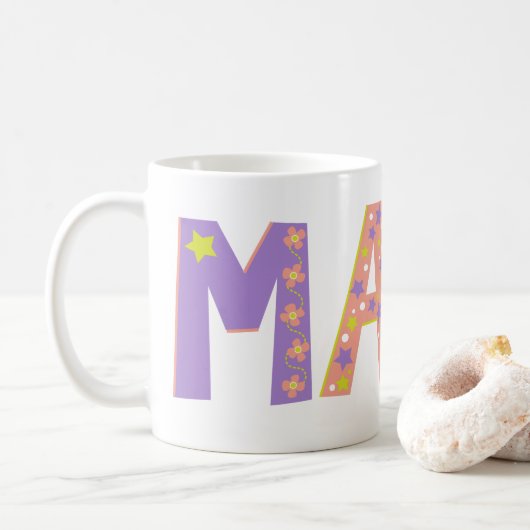 Dekorative Maya-Blumen und Stern Tasse (Mit Donut)