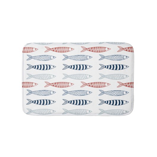 Dekorative mediterrane Sardinen Fischmuster Badematte (Vorderseite)