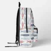 Dekorative mediterrane Sardinen Fischmuster Bedruckter Rucksack (Links)