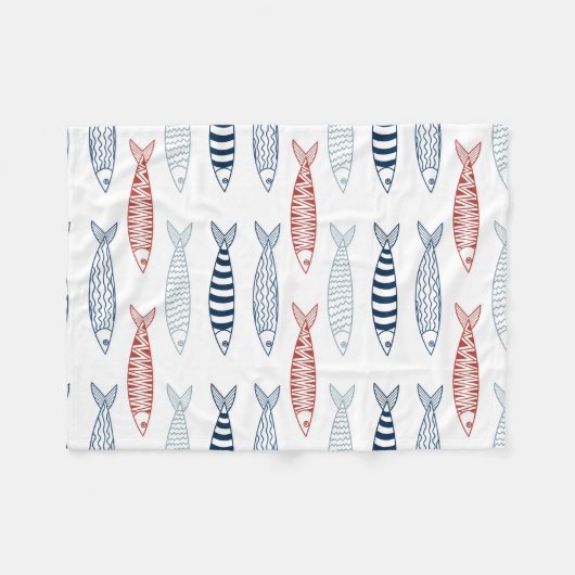 Dekorative mediterrane Sardinen Fischmuster Fleecedecke (Vorderseite (Horizontal))