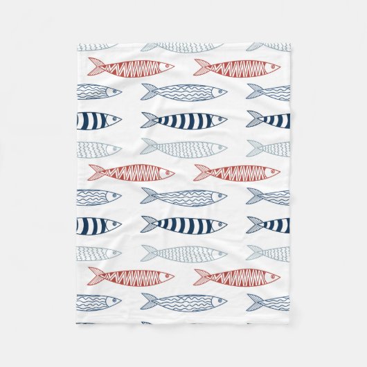 Dekorative mediterrane Sardinen Fischmuster Fleecedecke (Vorderseite)