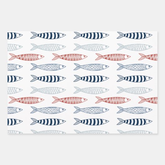 Dekorative mediterrane Sardinen Fischmuster Geschenkpapier Set (Vorderseite 3)