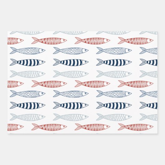 Dekorative mediterrane Sardinen Fischmuster Geschenkpapier Set (Vorderseite 2)