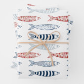 Dekorative mediterrane Sardinen Fischmuster Geschenkpapier Set (Beispiel)