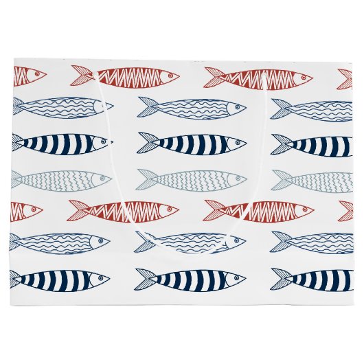 Dekorative mediterrane Sardinen Fischmuster Große Geschenktüte (Rückseite)