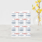 Dekorative mediterrane Sardinen Fischmuster Karte (Gelbe Blume)