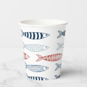 Dekorative mediterrane Sardinen Fischmuster Pappbecher (Vorderseite)