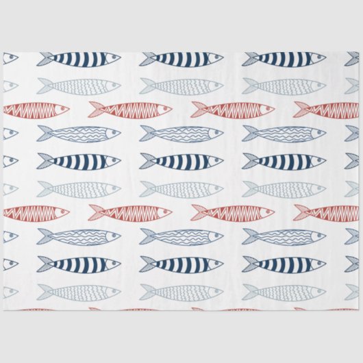 Dekorative mediterrane Sardinen Fischmuster Seidenpapier (Vorderseite)